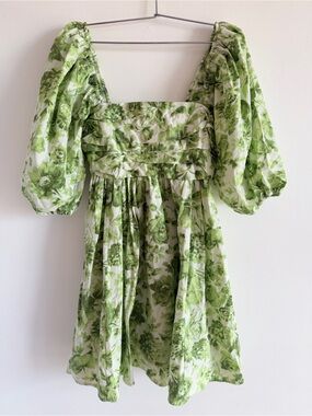 Abercrombie & Fitch Green Floral Puff-Sleeve Mini Dress